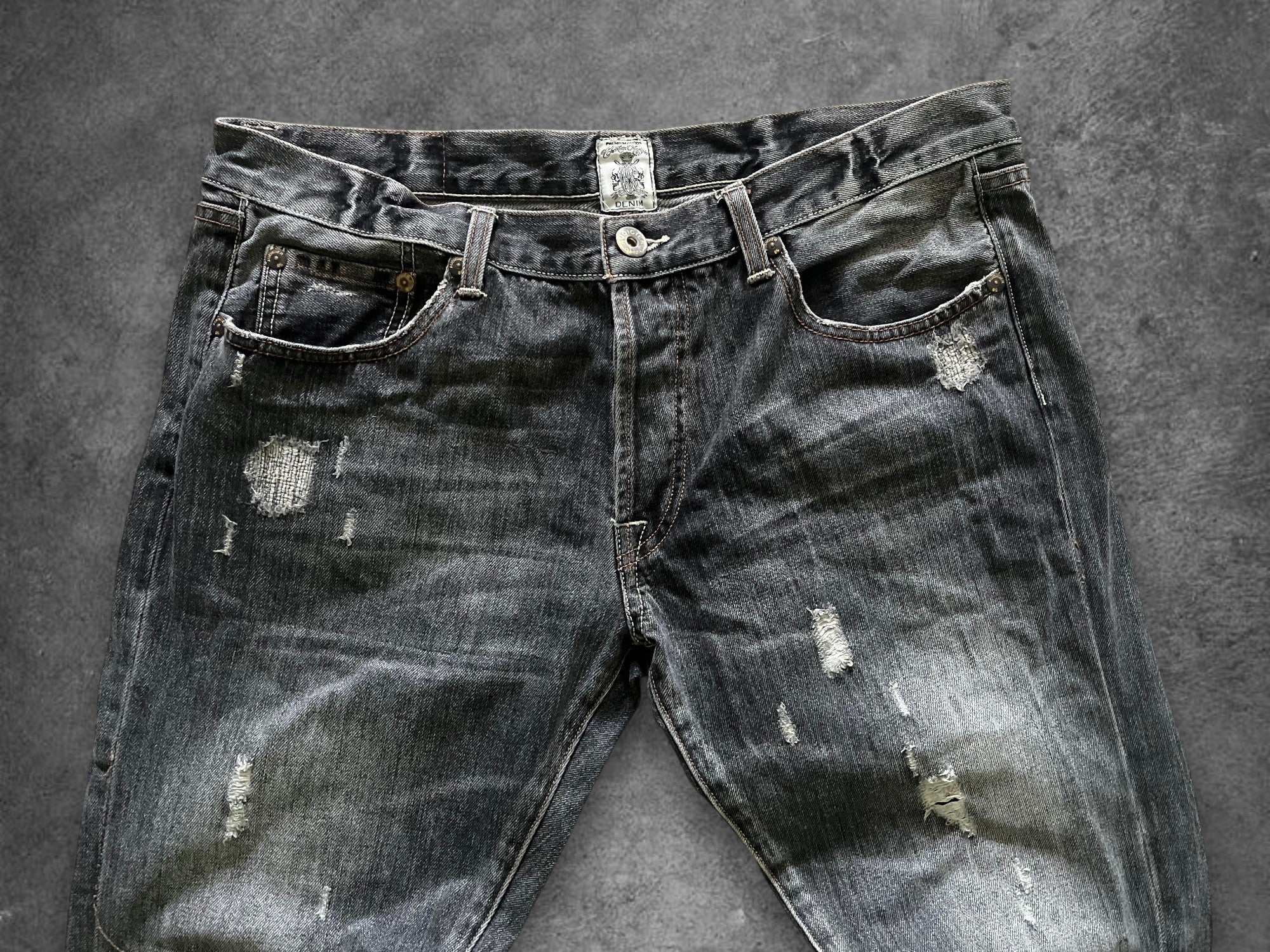 Christian Audigier Distressed Denim - L