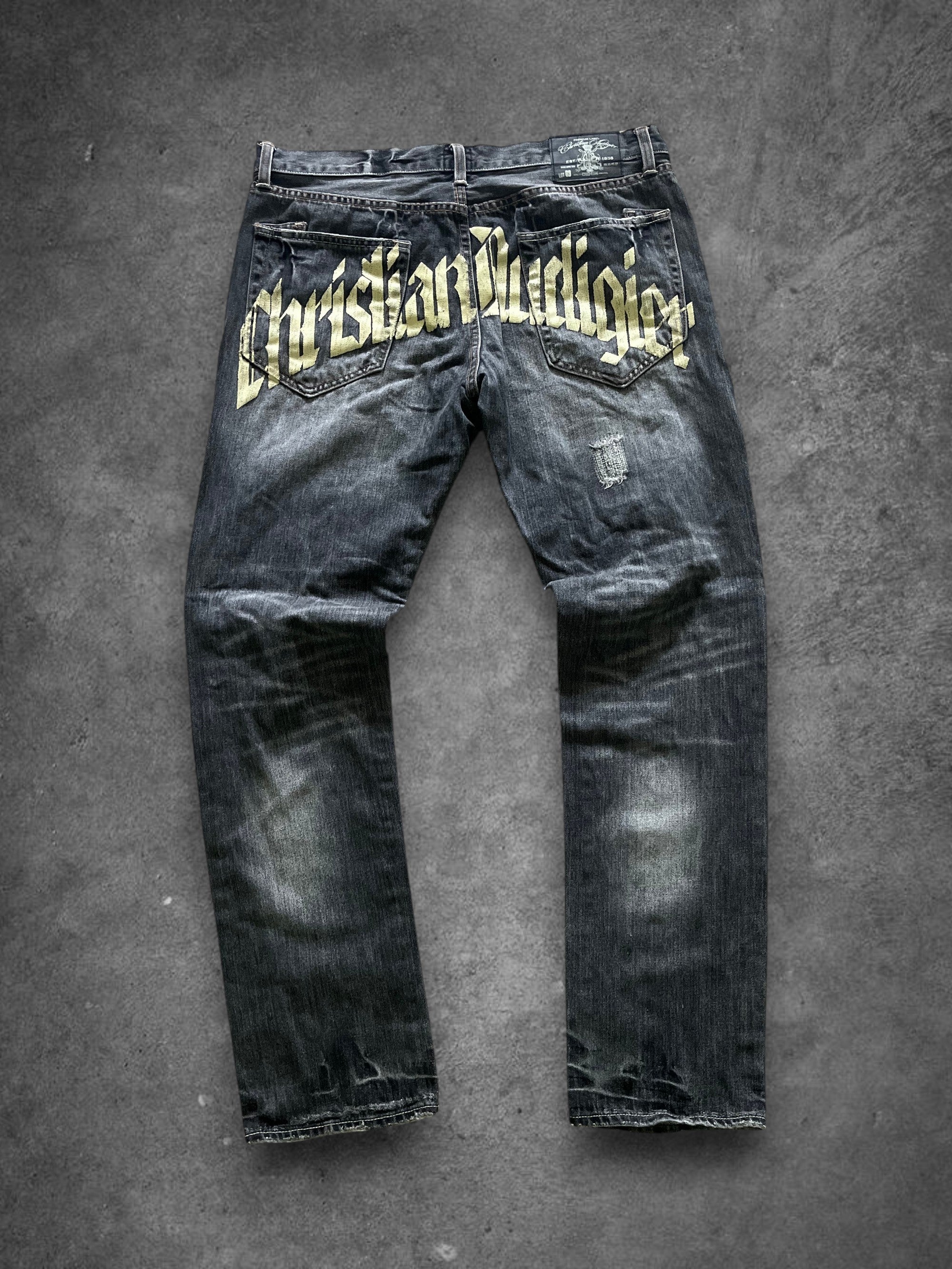 Christian Audigier Distressed Denim - L
