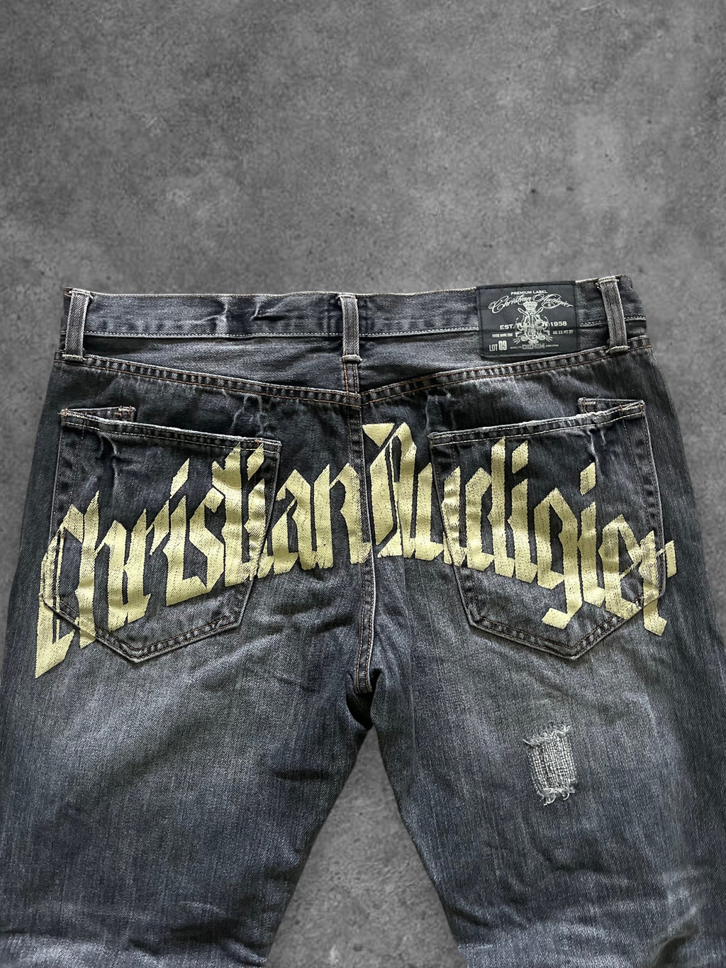 Christian Audigier Distressed Denim - L