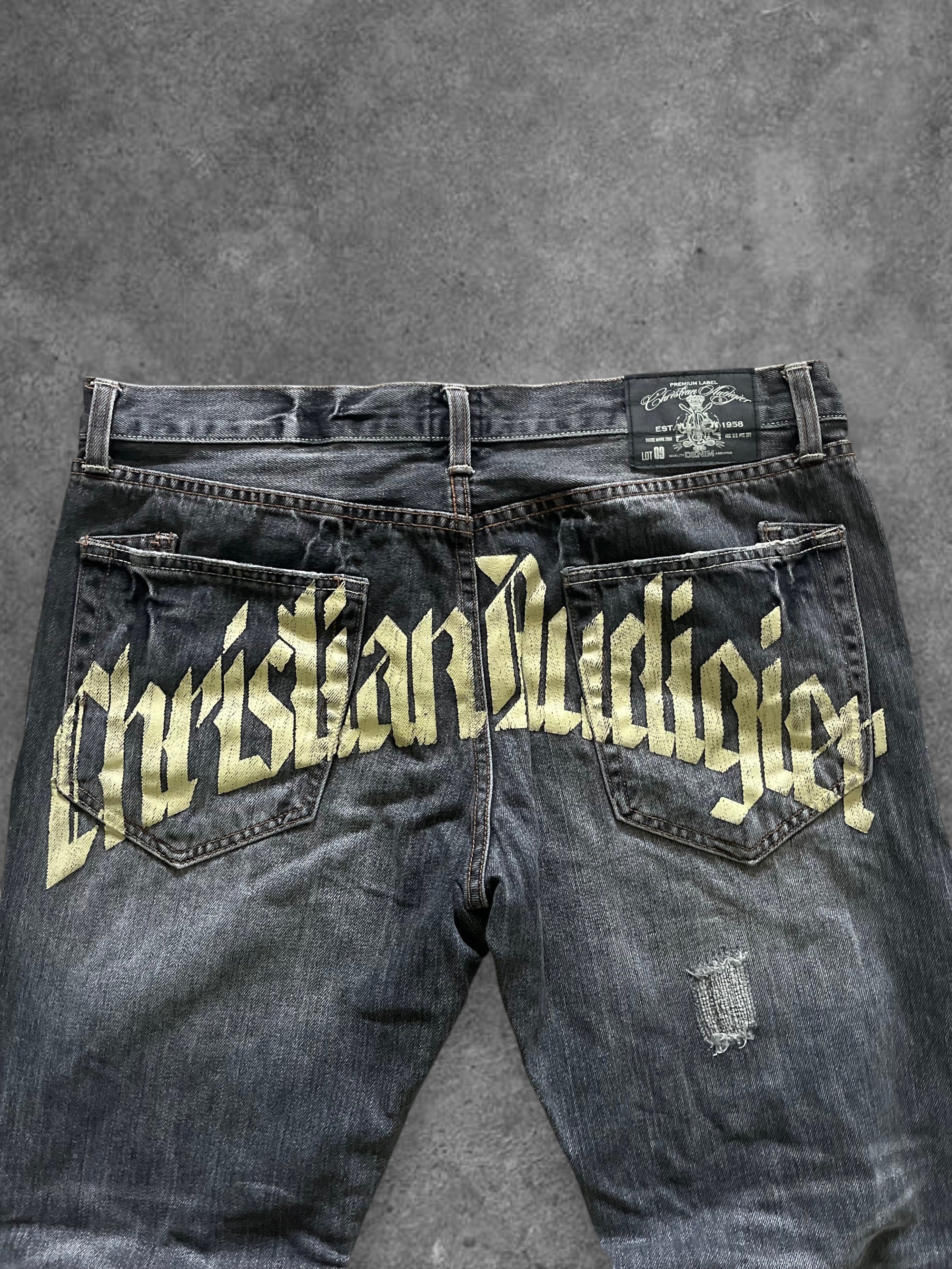 Christian Audigier Distressed Denim - L